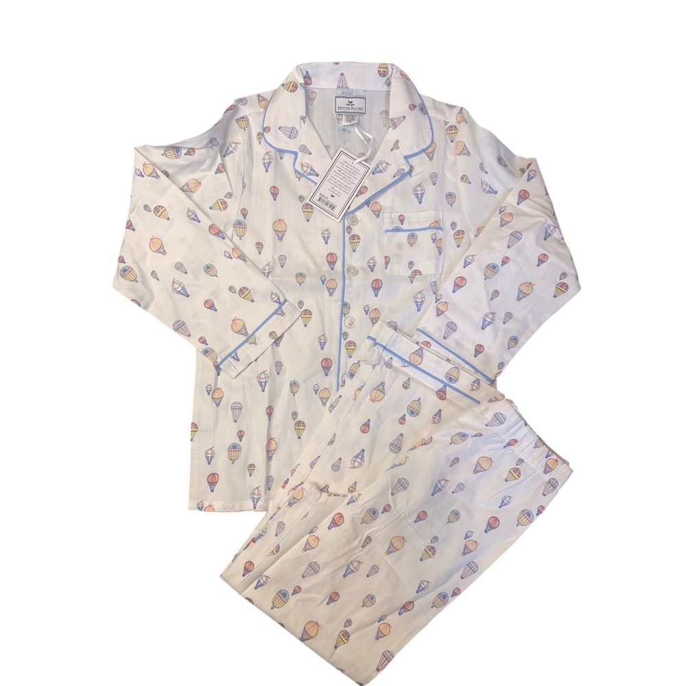 Petite Plume Boys Bonne Voyage Hot Air Balloon Pajama Set Blue White Size 8 NEW